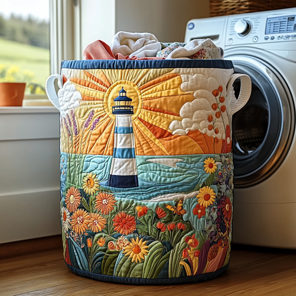 Harbor Haven Quilted Laundry Basket Foldable Storage Bin House Warming Presents