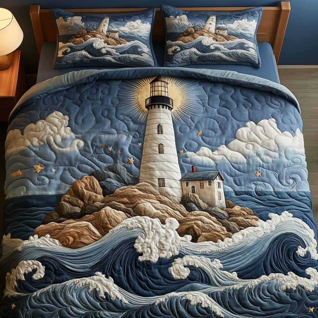 Harbor Light Quilted Bedding Set Best Bedspread Set Lighthouse Gifts For Women
