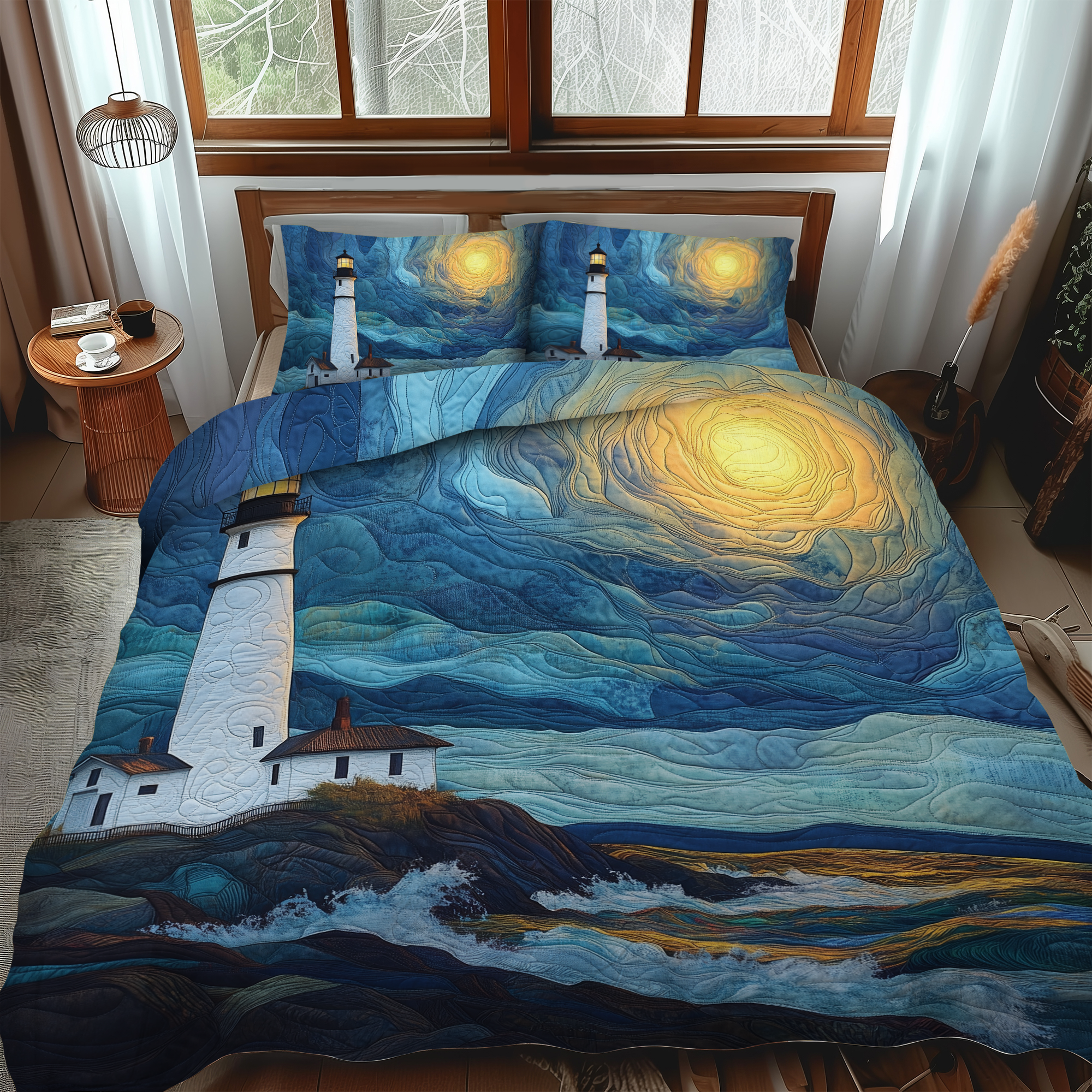 Harbor of Hope Quilted Bedding Set Best Bedspread Set Great Lighthouse Gifts