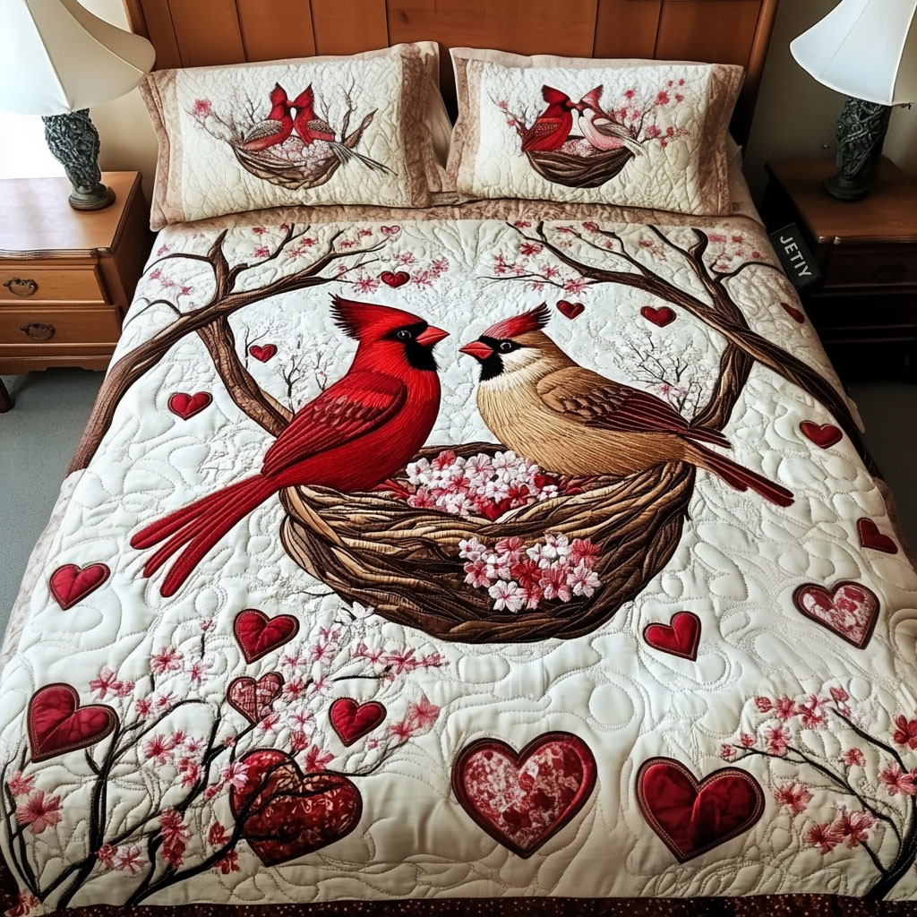 Harmony in Red Quilted Bedding Set Unusual Bed Sheets Red Cardinal Bird Gifts