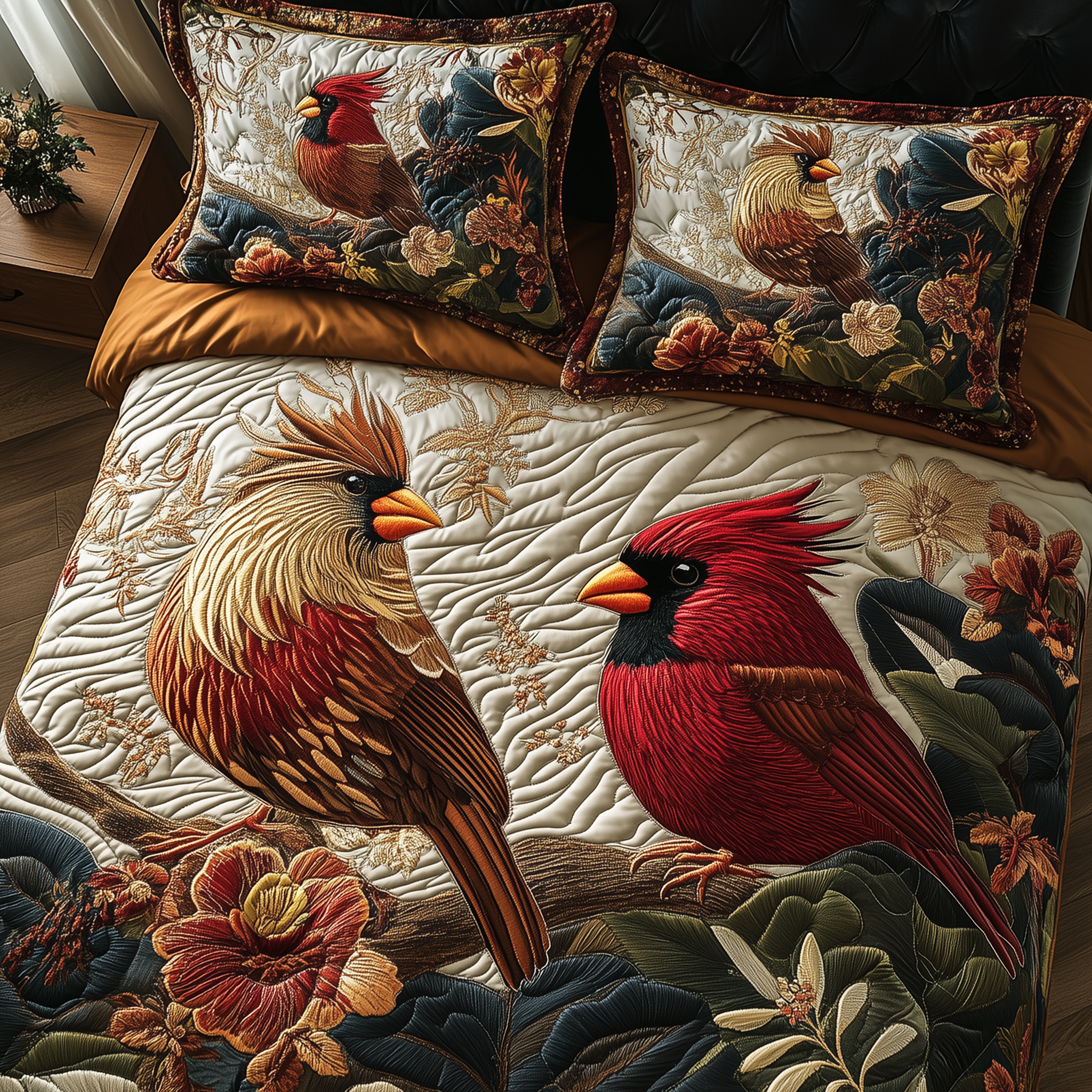 Harmony of Cardinals Quilted Bedding Set Bed Comforter Sets Red Cardinal Gifts For Mom