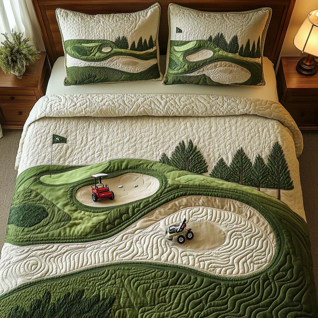 Harmony Pines Golf Course Quilted Bedding Set Unique Bed Sheet Set Golf Gifts For Golfers