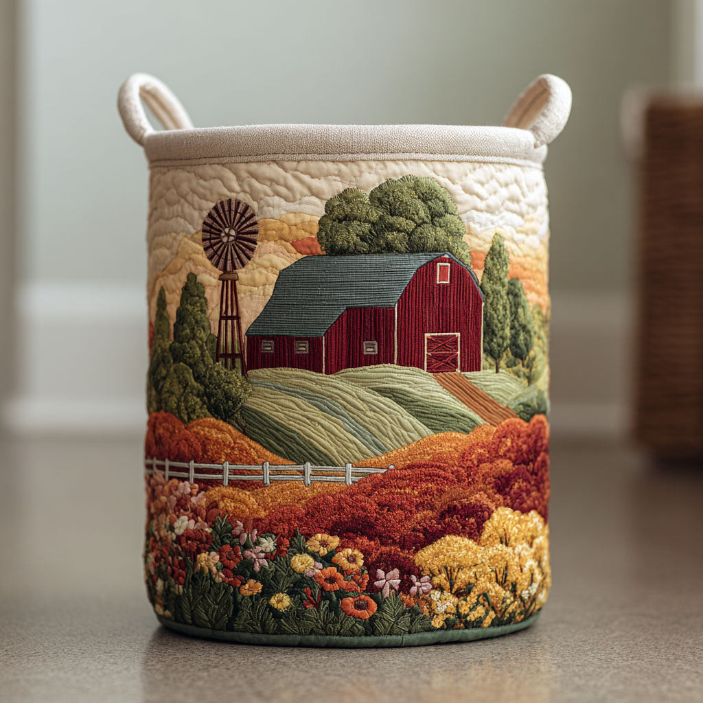 Harvest Barn Quilted Laundry Basket Red Barn Farm Storage Basket New Home Gift