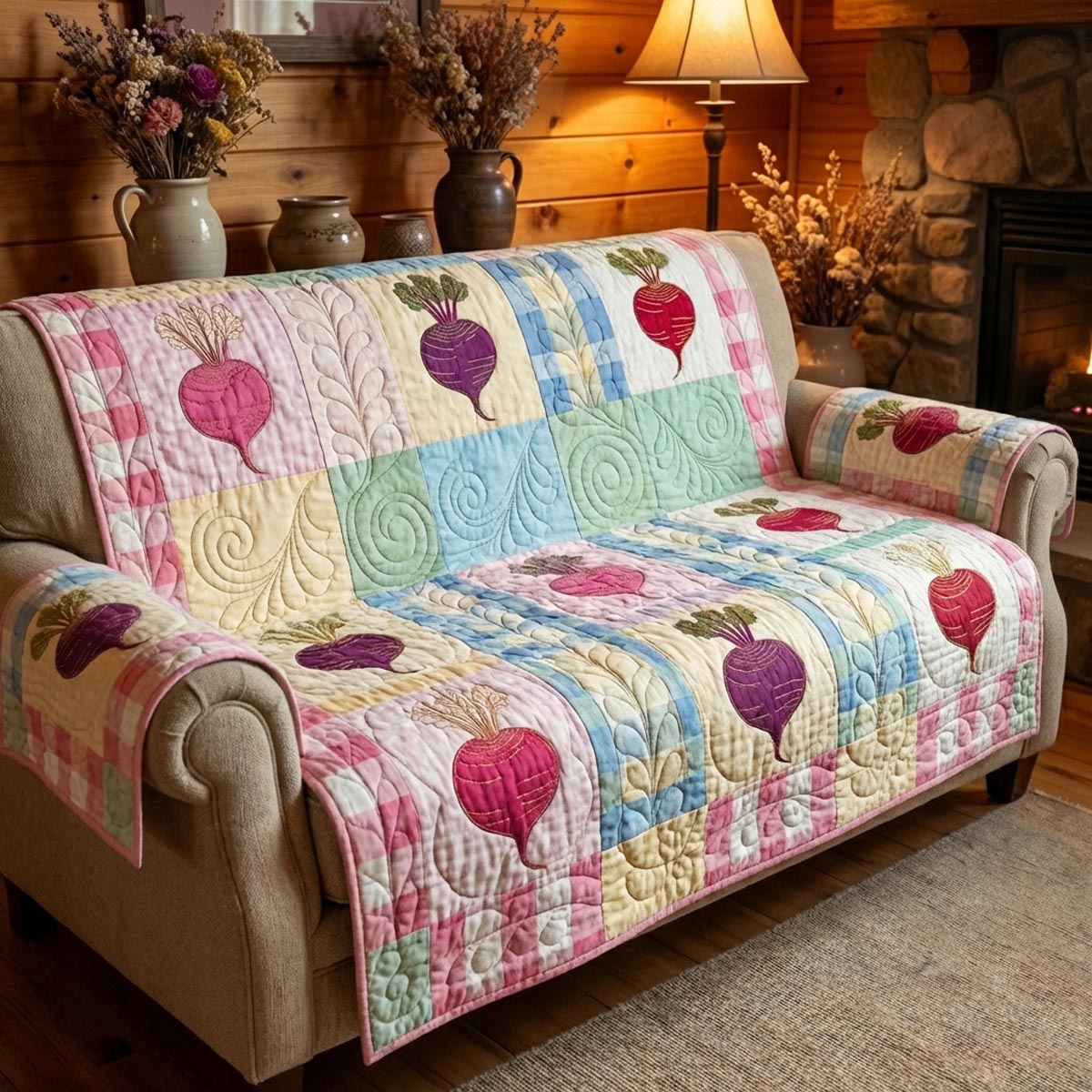 Harvest Beets Quilted Sofa Cover Sofa Couch Slipcover Bee Gifts For Him