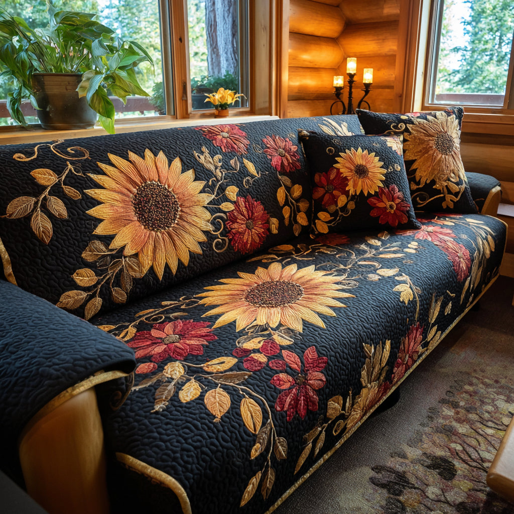 Harvest Glow Quilted Sofa Cover Living Room Decor Gifts For Sunflower Lovers