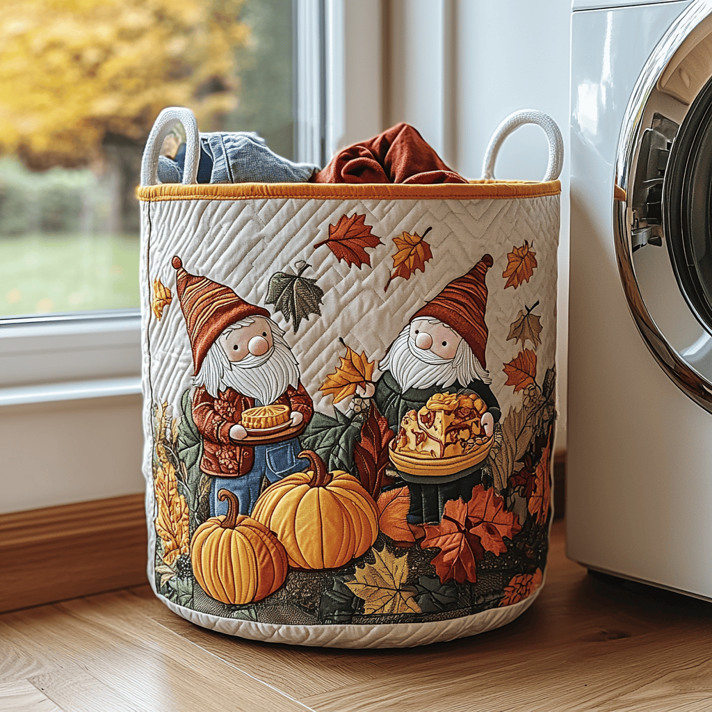 Harvest Gnome Quilted Laundry Basket Biggest Laundry Basket Autumn Presents