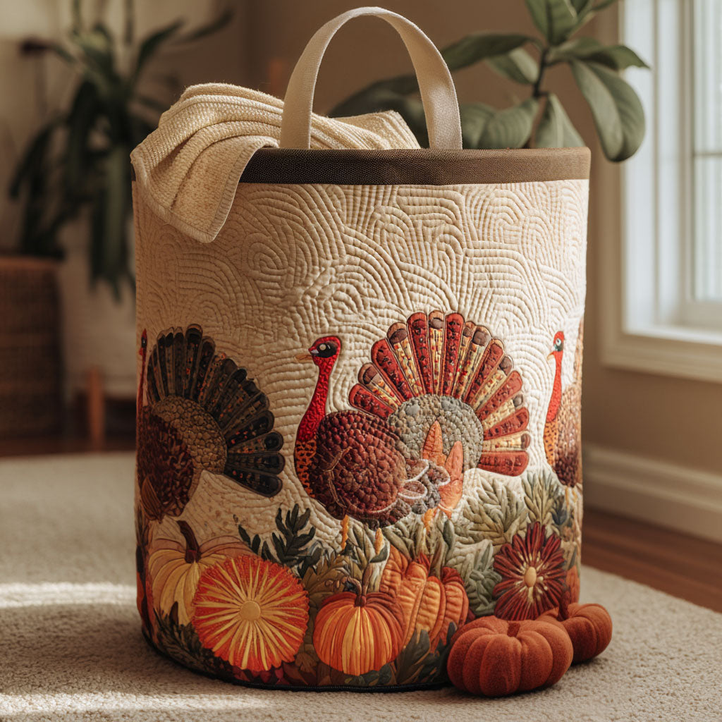 Harvest Gobbler Quilted Laundry Basket Folding Laundry Hamper Thanksgiving Gifts For Teachers