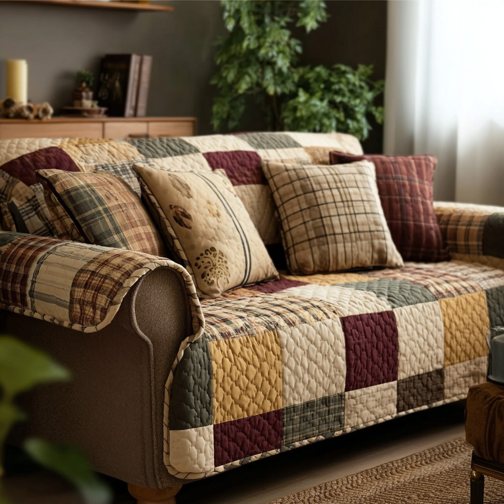 Harvest Plaid Quilted Sofa Cover Sofa Protector Cover Family Gift Ideas
