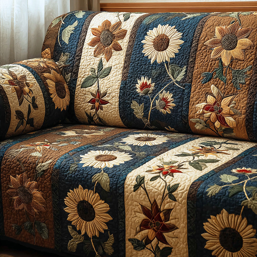 Harvest Sun Quilted Sofa Cover Indoor Decor Sunflower Gifts For Women