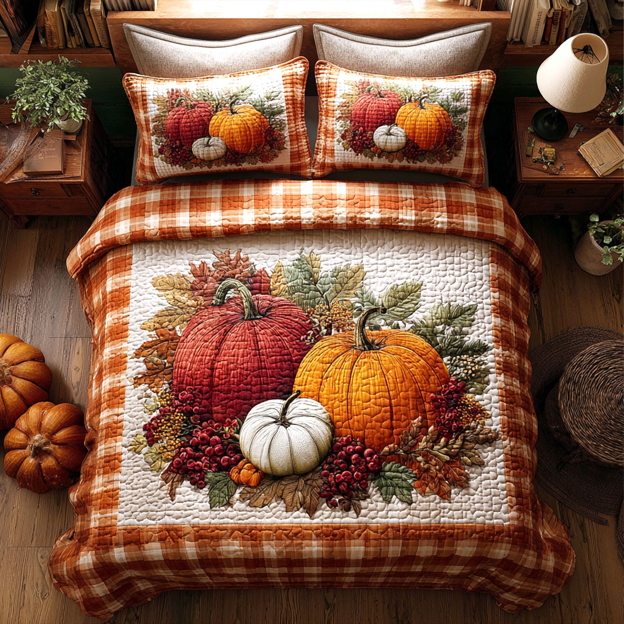 Harvest Trio Quilted Bedding Set Bed Sheet Set Thanksgiving Gift Ideas For Friends