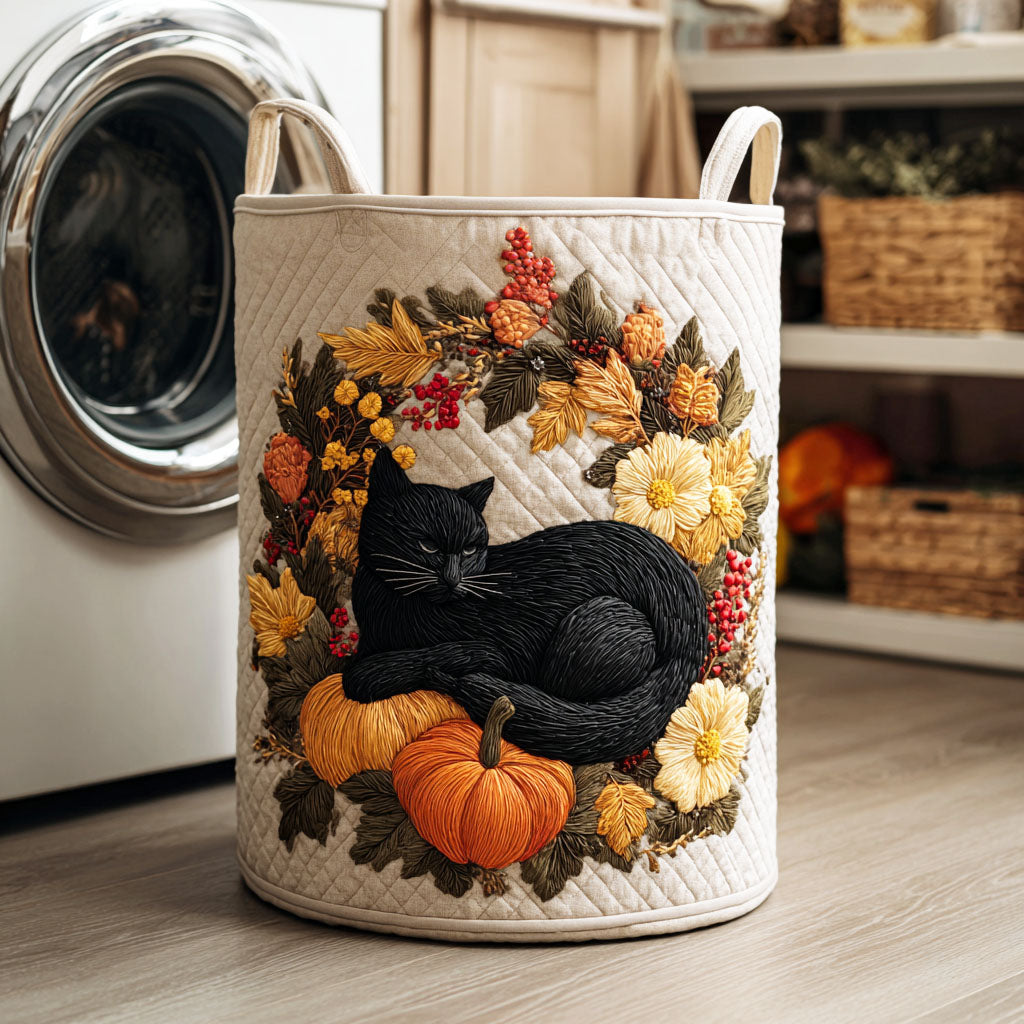 Harvest Whisker Quilted Laundry Basket Storage Bins For Clothes Cat Themed Birthday Presents