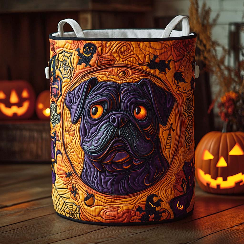 Haunted Frenchie Faces Quilted Laundry Basket Unusual Laundry Basket Halloween Gift Ideas For Adults