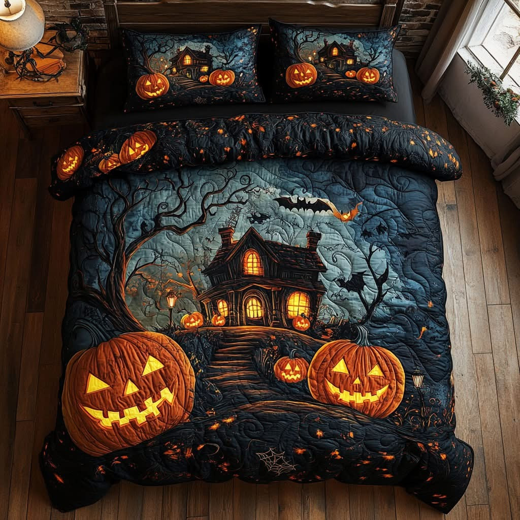 Haunted House Pumpkin Manor Halloween Quilt Bedding Set Duvet Cover Best Halloween Gifts