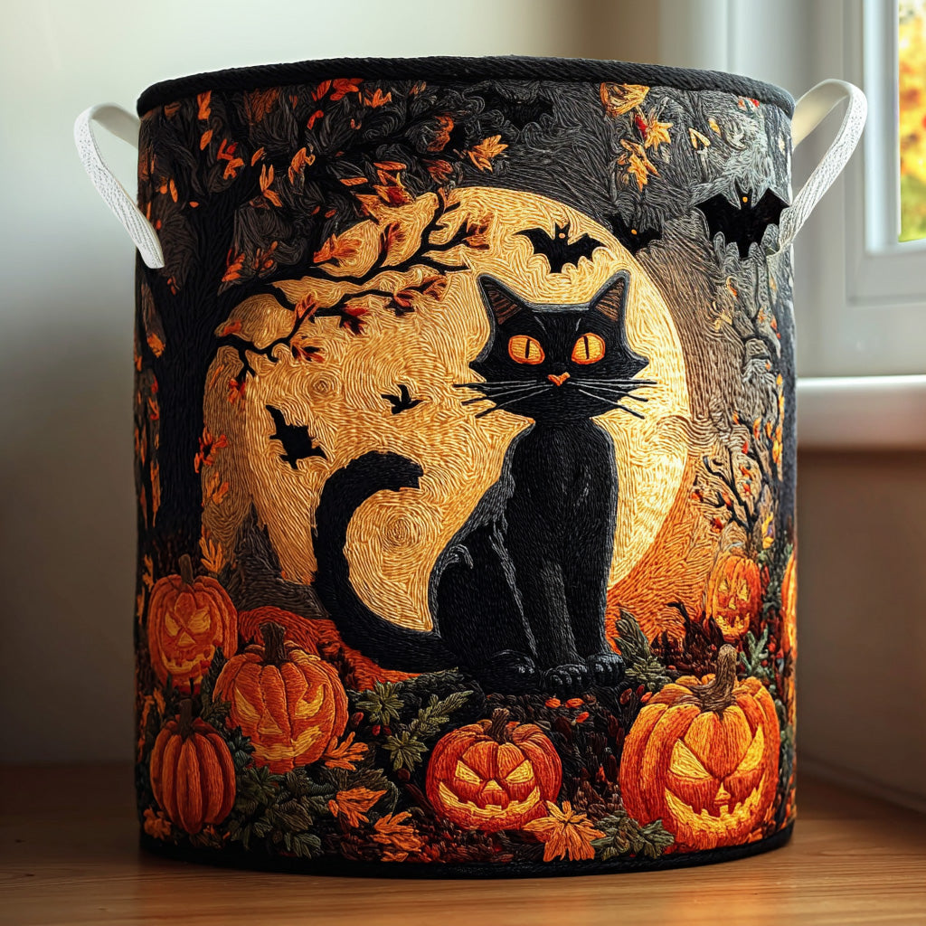 Haunted Whiskers Quilted Laundry Basket Hamper Basket Unique Gifts For Cat Lovers