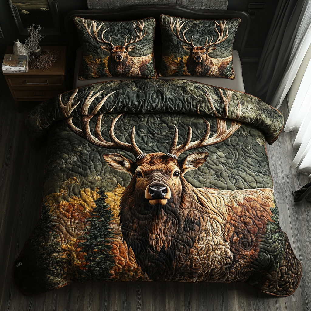Haven of the Herd Quilted Bedding Set Cute Queen Bed Sheets Hunting Gifts For Boyfriend