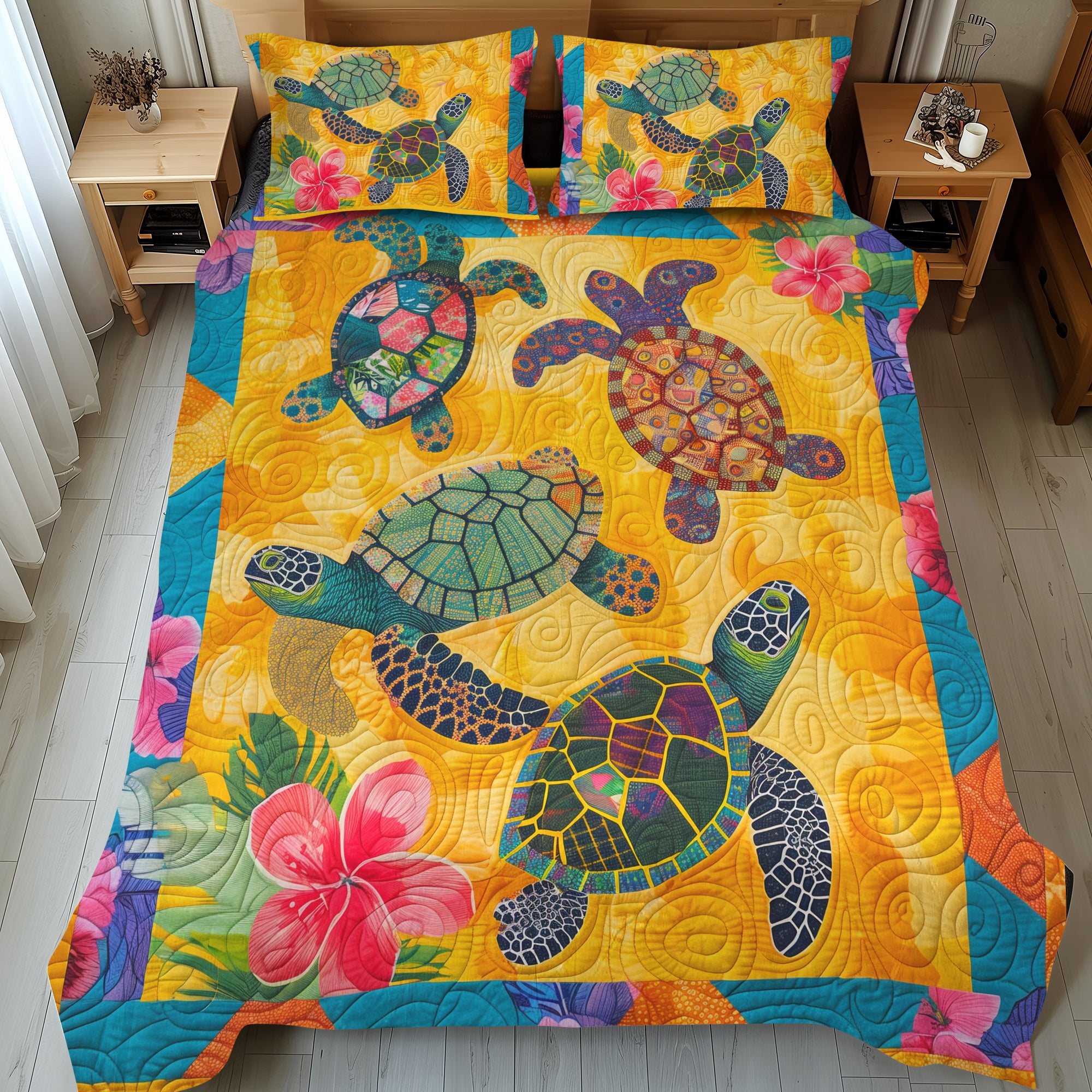 Hawaii Turtle Quilted Bedding Set Cute Sheet Sets Sea Turtle Themed Gifts