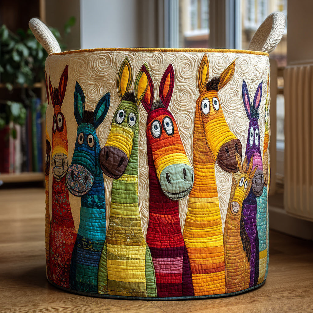 Hayfield Humor Quilted Laundry Basket Funny Donkey Hamper Fabric Gift For Friends