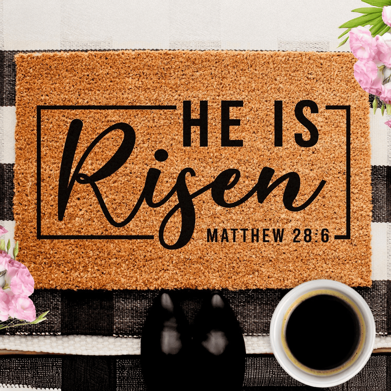 He Is Risen Easter Doormat Christian Welcome Mat Easter Decor Faith Based Gifts For Family