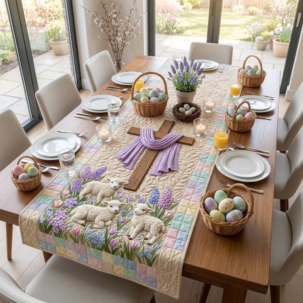 He Is Risen Quilted Table Runner Bunny Table Decor Happy Easter Gift Ideas