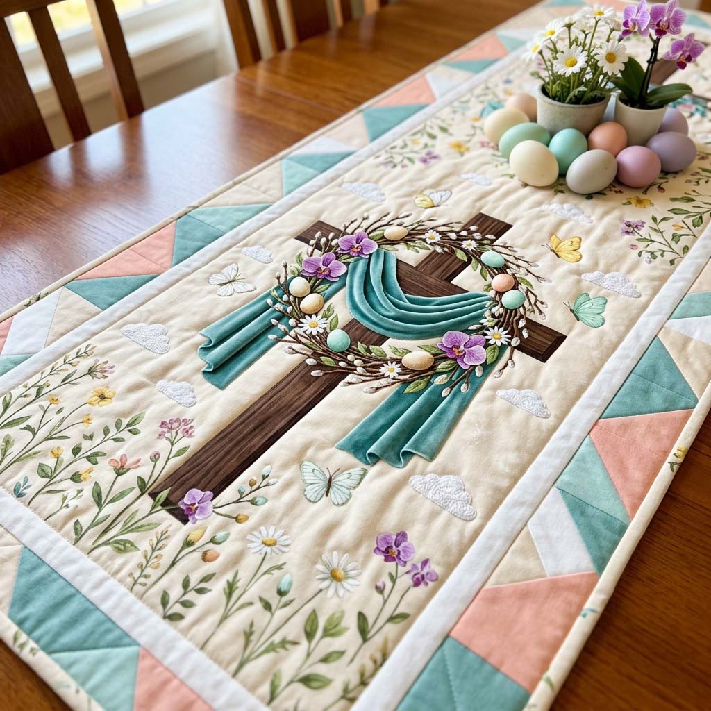 He Is Risen Quilted Table Runner Easter Bunny Table Runner Easter Themed Gifts