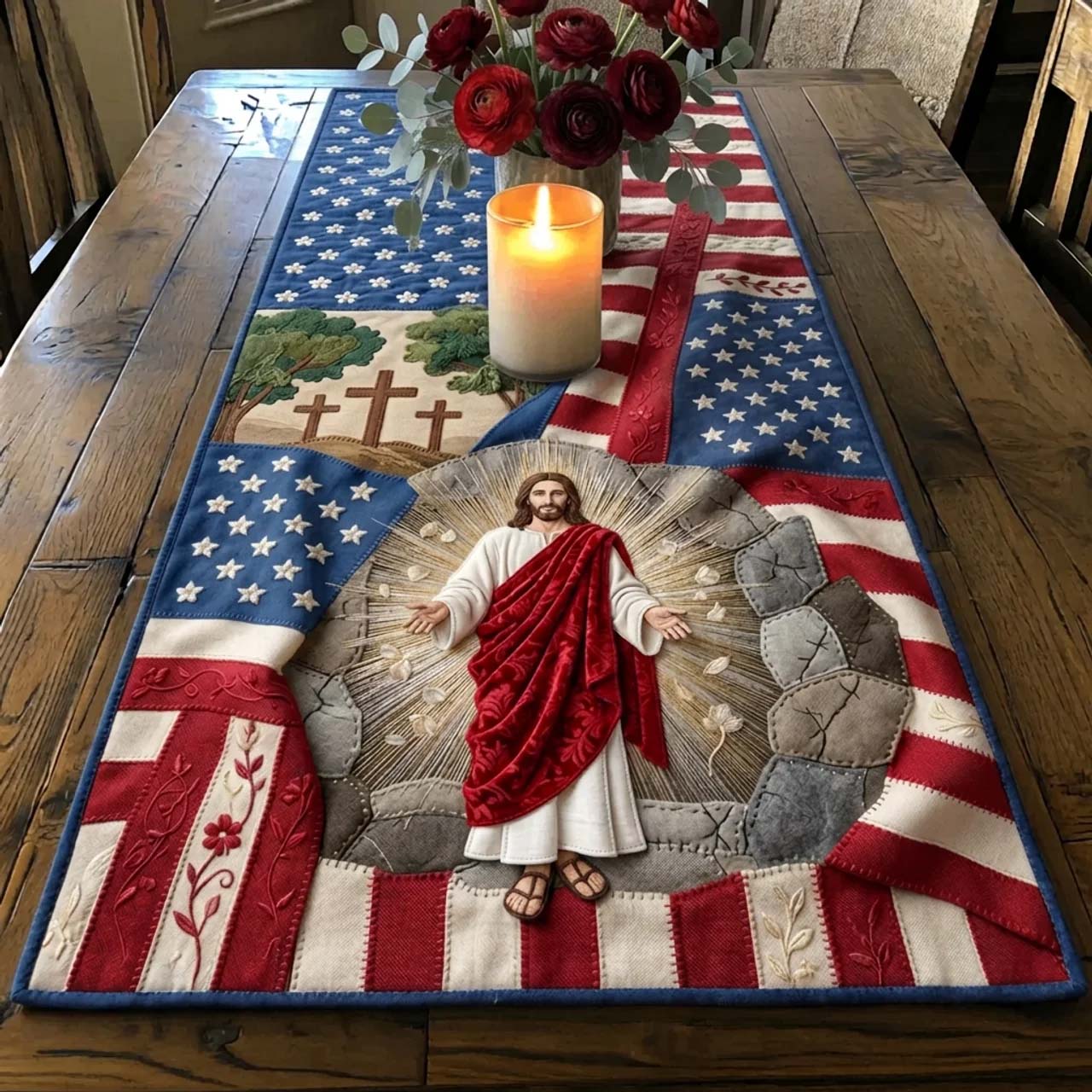He Is Risen Quilted Table Runner Easter Spring Table Runner Modern Easter Gifts