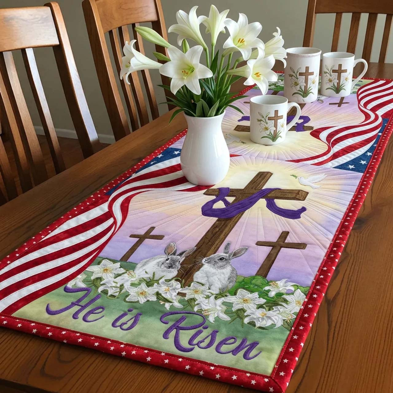 He Is Risen Quilted Table Runner Easter Themed Table Runner Cute Easter Gifts For Teen