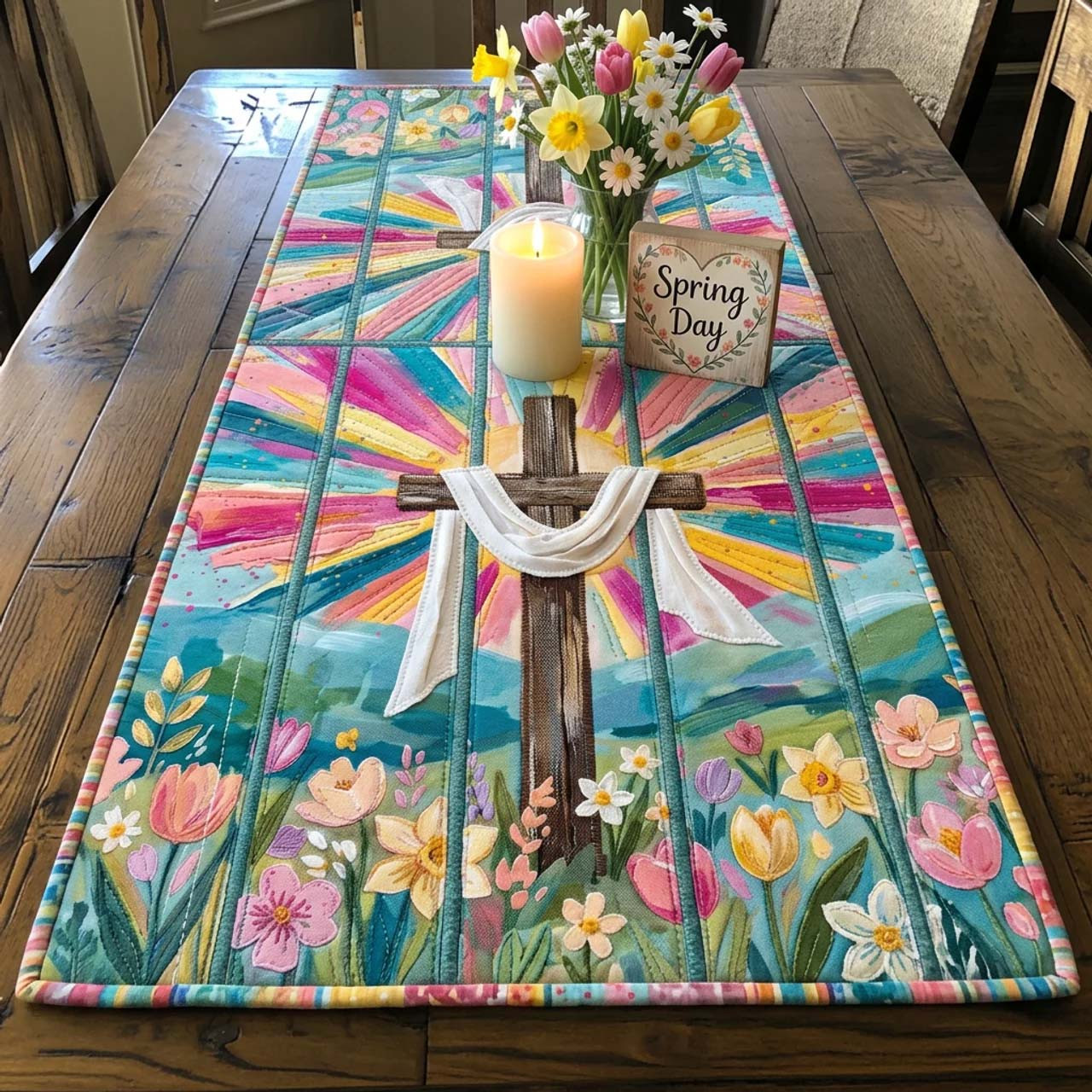 He Is Risen Quilted Table Runner Happy Easter Table Runner Cute Easter Gifts For Wife