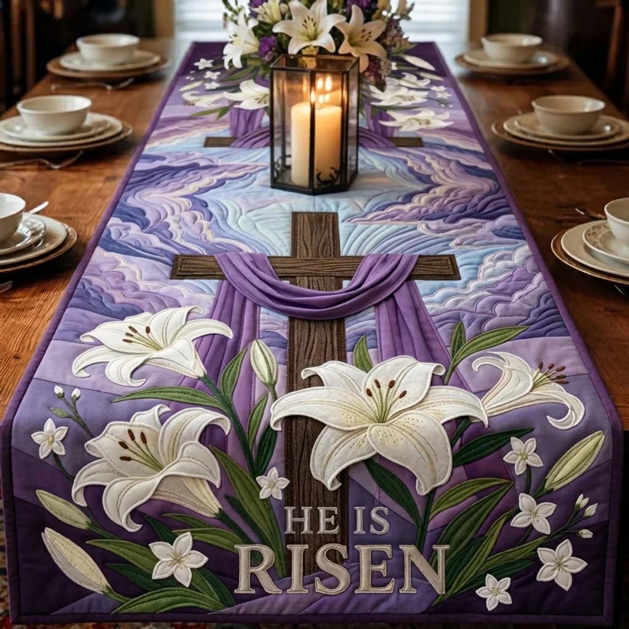 He Is Risen Quilted Table Runner Holiday Table Runners Christian Easter Gifts