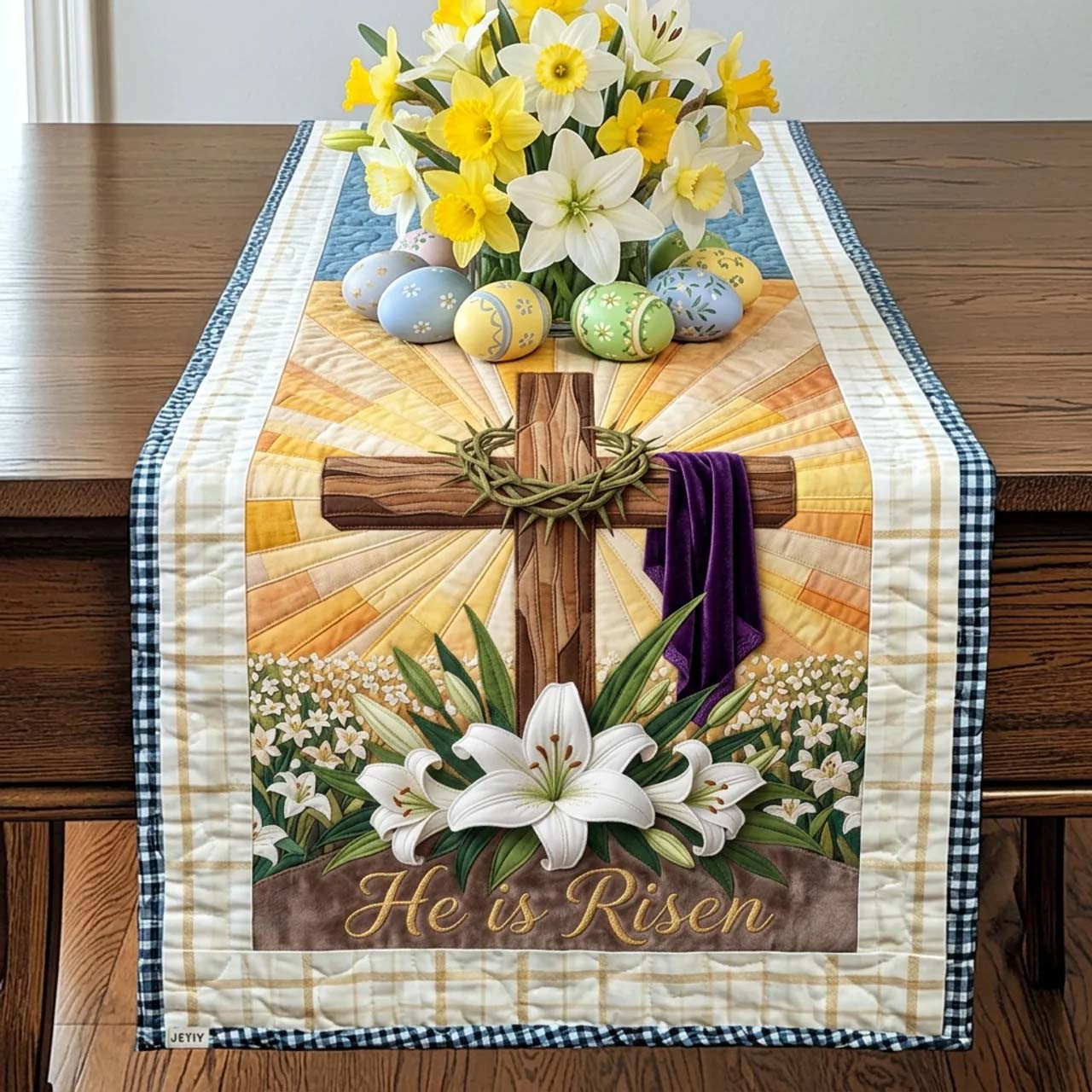 He Is Risen Quilted Table Runner Table Runner Easter Happy Easter Holiday gifts