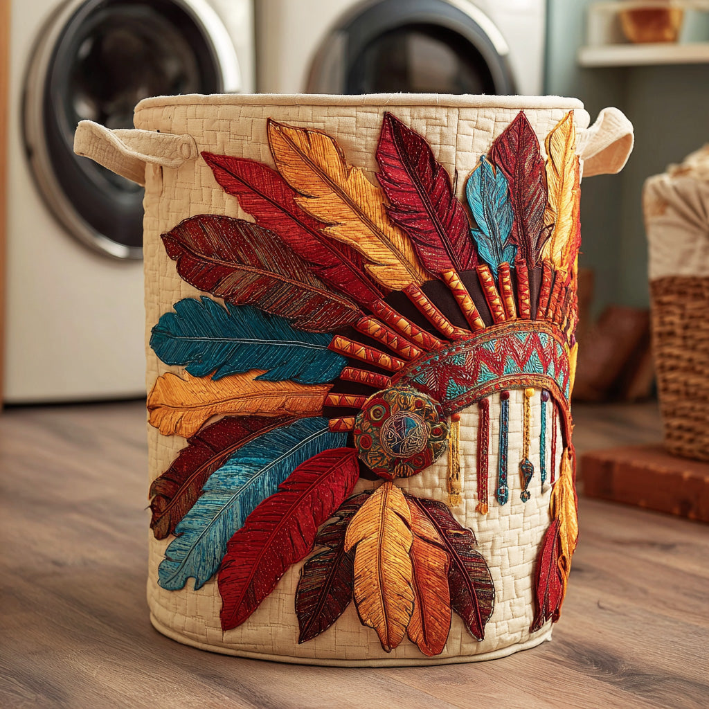 Headdress Mountain Spirit Quilted Laundry Basket Unique Cool Laundry Basket Native American Dad Birthday Gifts