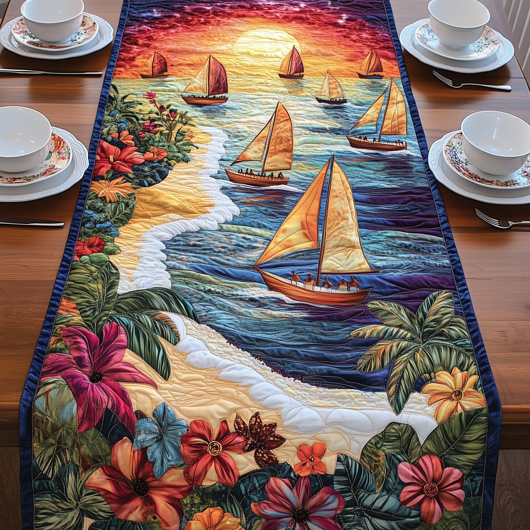 Healing Journey Quilted Table Runner Coastal Style Table Runners Gift For Ocean Lover
