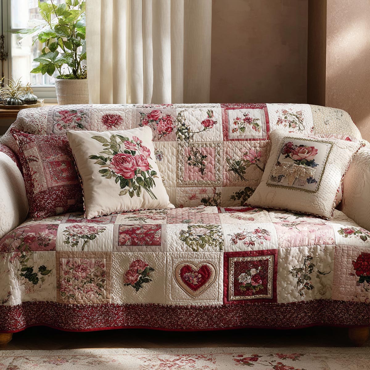 Heart Bloom Quilted Sofa Cover Furniture Covers For Sofas Unique Valentines Gifts
