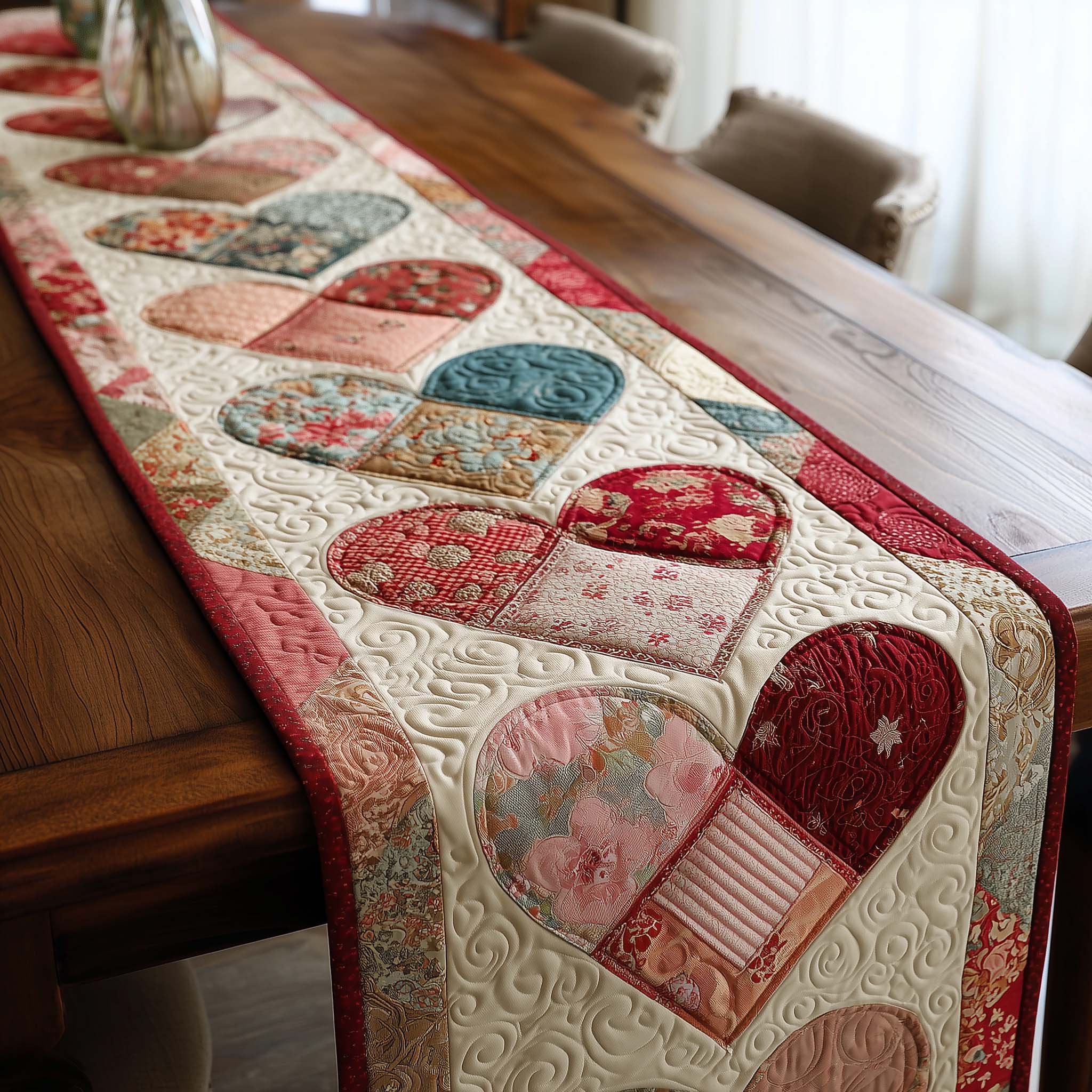 Heart Bloom Quilted Table Runner Valentine Table Ideas Valentine Day Gifts For Grandma