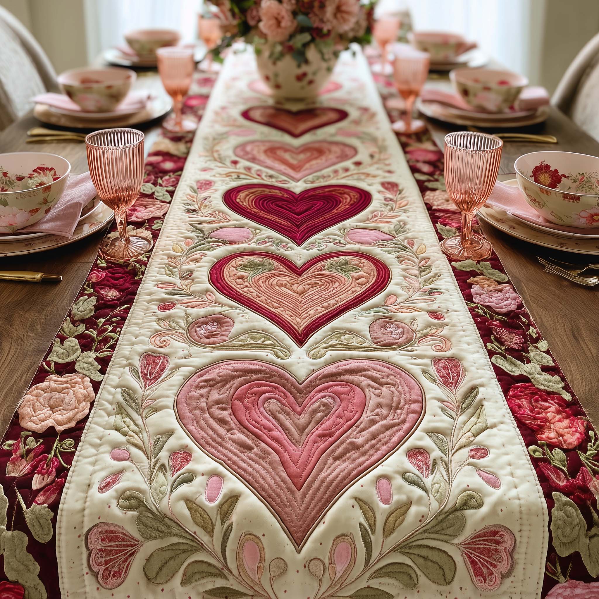 Heart Bloom Quilted Table Runner Valentines Day Table Runner Valentine Day Present Ideas