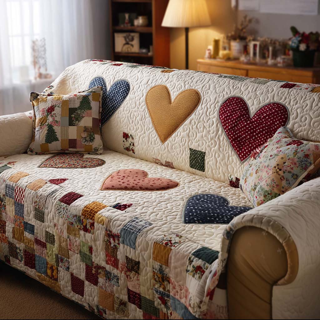 Heart Breeze Quilted Sofa Cover Cool Couch Covers Valentine Day Present Ideas