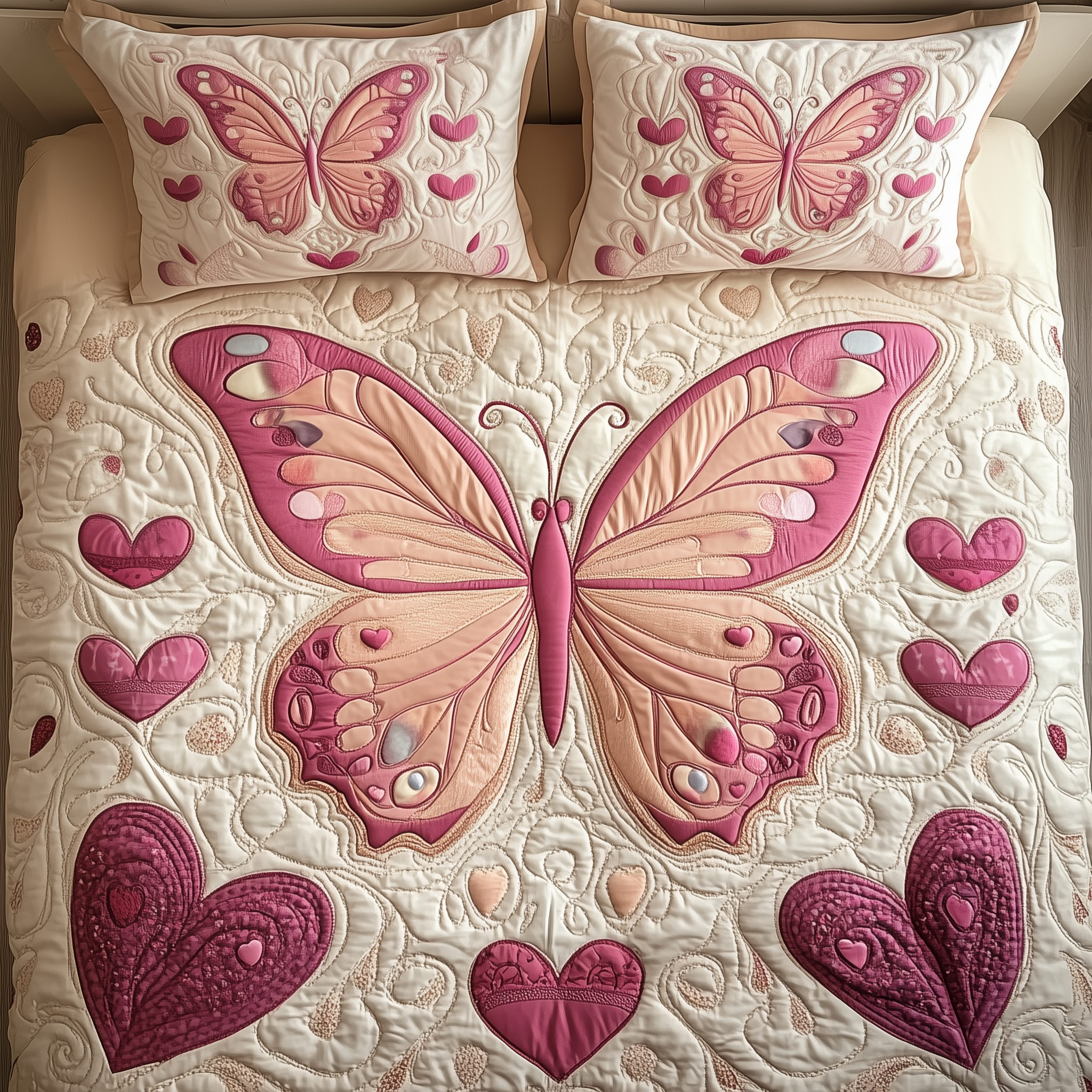 Heart Butterfly Quilted Bedding Set Queen Bed Set Butterfly Birthday Gifts