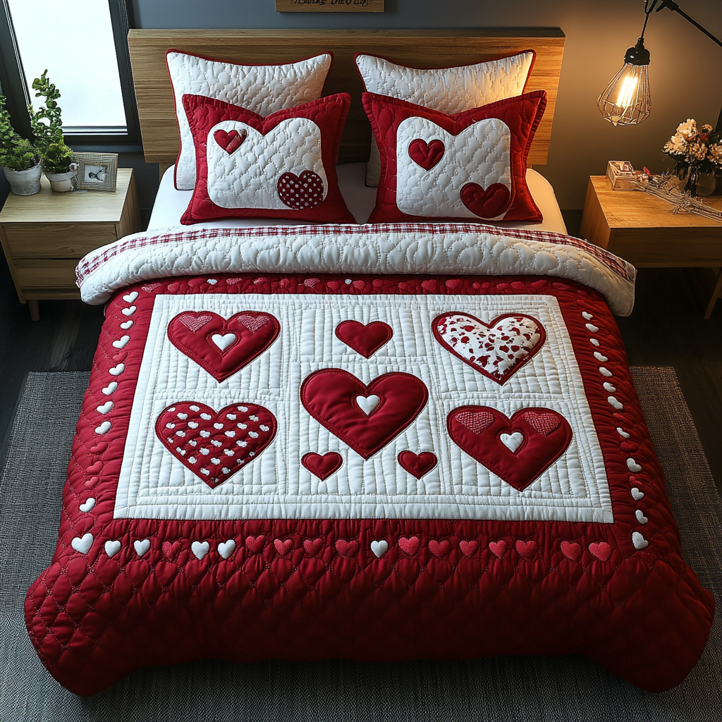 Heart Charm Quilted Bedding Set Unique Bed Sheets Unique Valentines Gifts