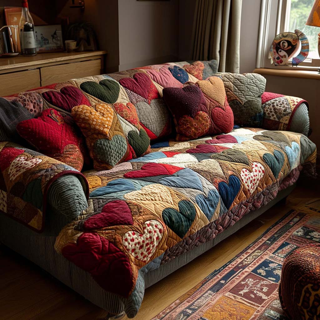 Heart Dream Quilted Sofa Cover Living Room Decor Valentines Gifts For Men