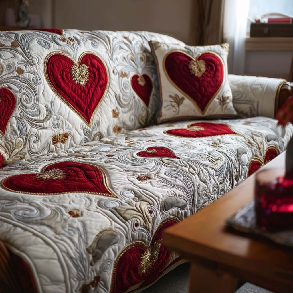 Heart Glow Quilted Sofa Cover Best Slip Cover Sofa Family Valentine Day Present Ideas