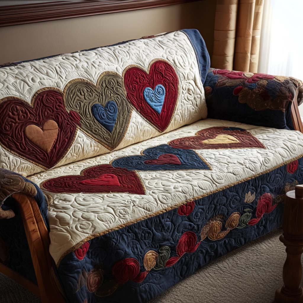 Heart Harmony Quilted Sofa Cover Furniture Covers For Sofas Valentines Presents For Him