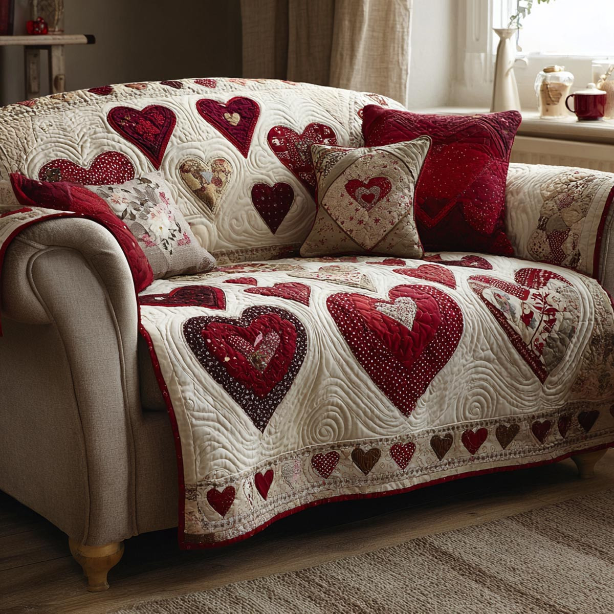 Heart Lane Quilted Sofa Cover Best Slipcovered Sofas Family Ideas For Valentine Day Gifts