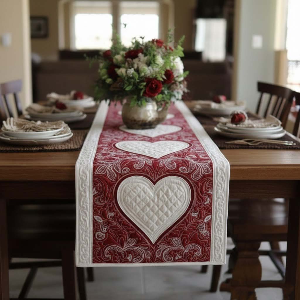 Heart Loom Quilted Table Runner Valentine Decor Table Valentine Day Presents For Wife