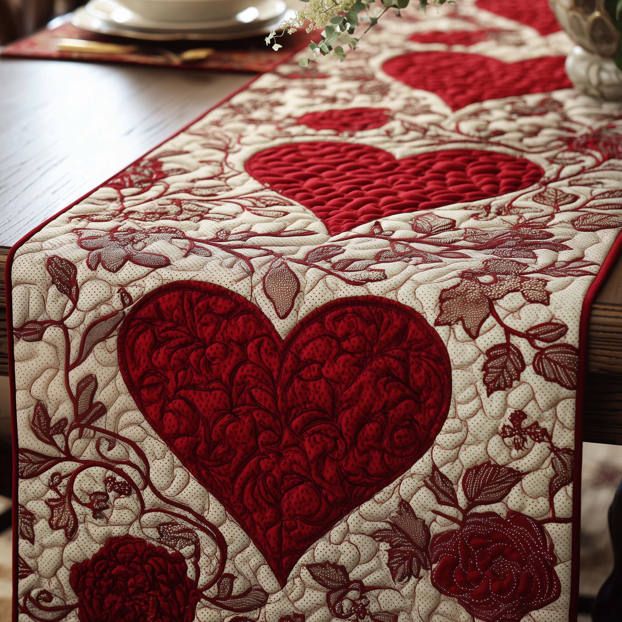 Heart Loom Quilted Table Runner Valentines Table Decor Valentine Day Presents For Mom