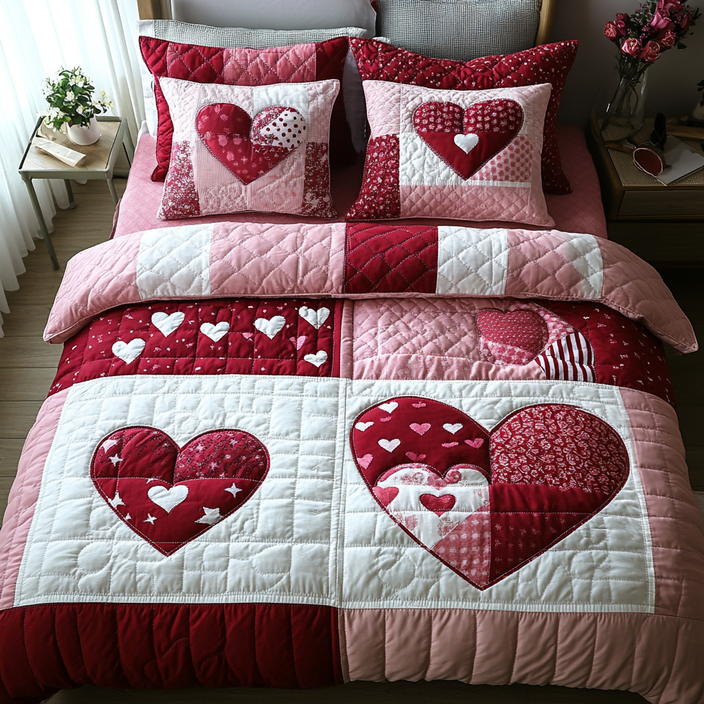 Heart To Heart Quilted Bedding Set Cute Bed Sheets Valentines Gifts For Men