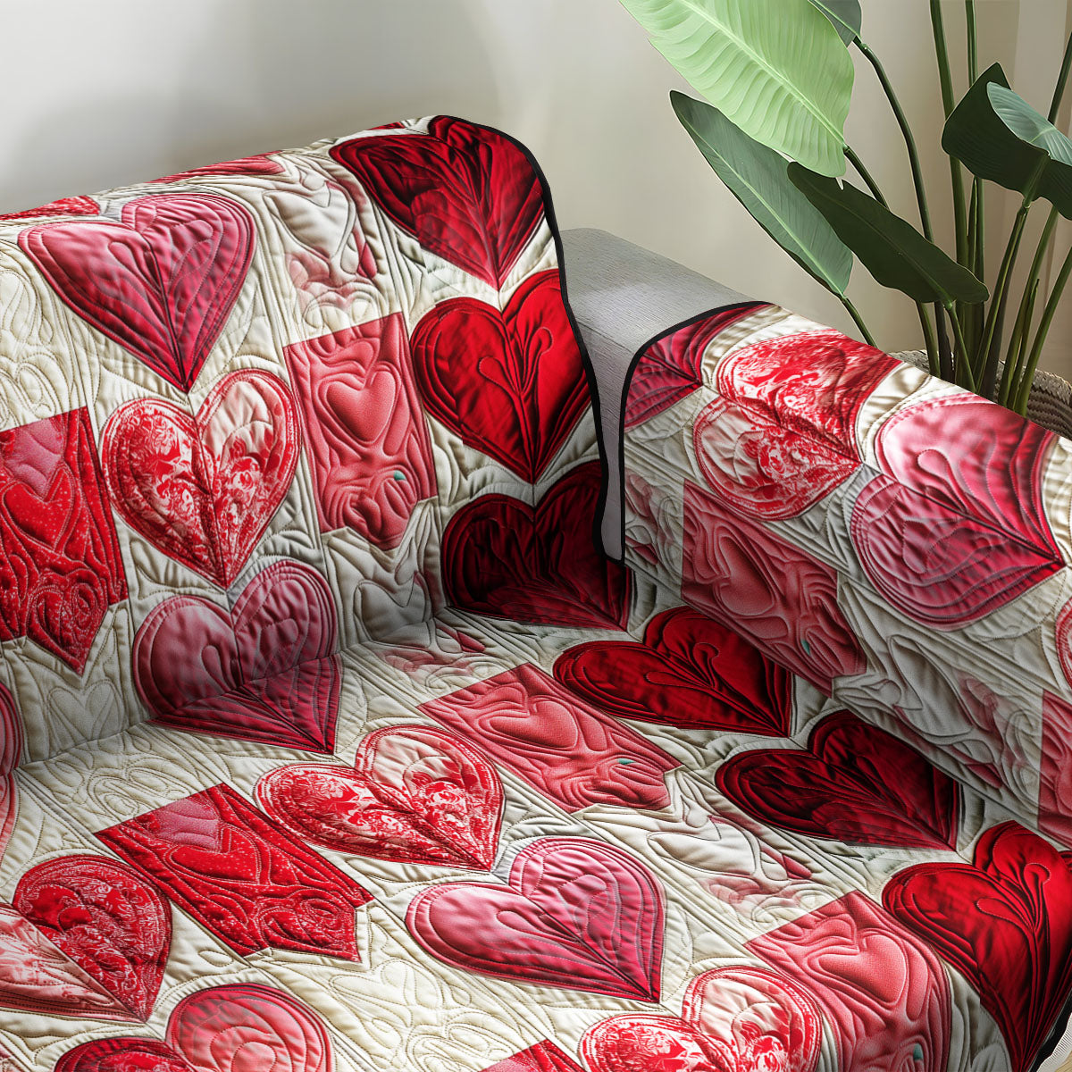 Heartbeat Elegance Quilted Sofa Cover Furniture Covers For Sofas Valentine Day Presents For Her