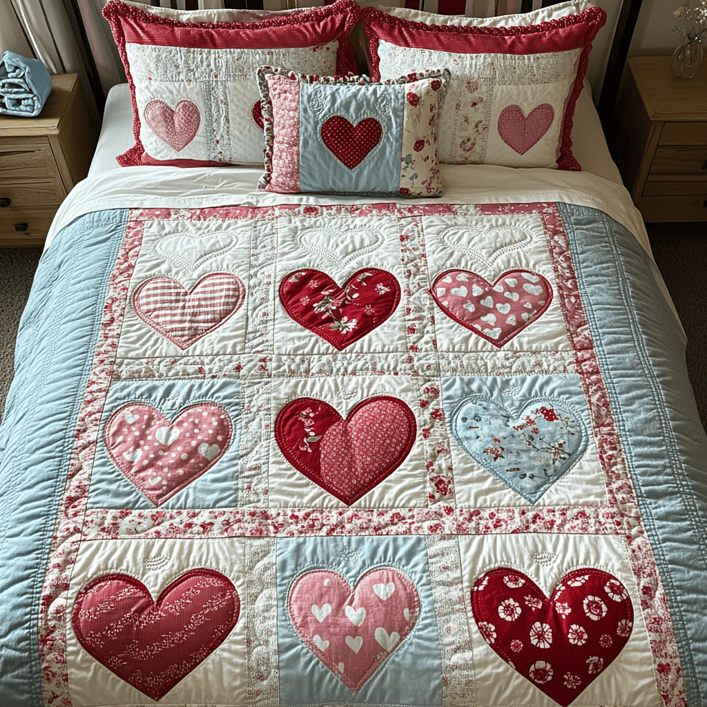 Heartfelt Harmony Quilted Bedding Set Best Bed Sheet Set Unique Valentine'S Day Ideas