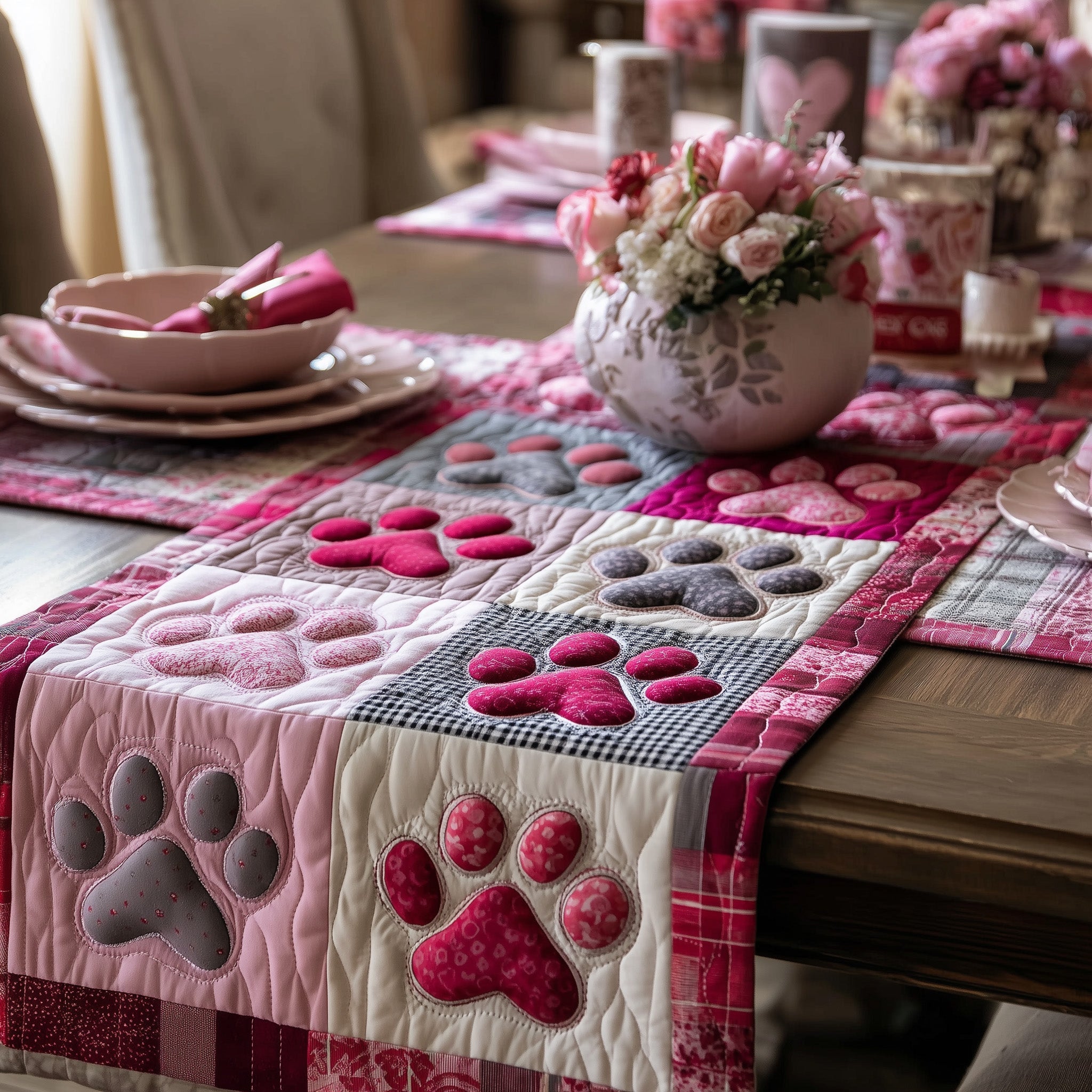 Heartfelt Paw Quilted Table Runner Valentine Dinner Decoration Ideas Valentine Day Ideas For Women