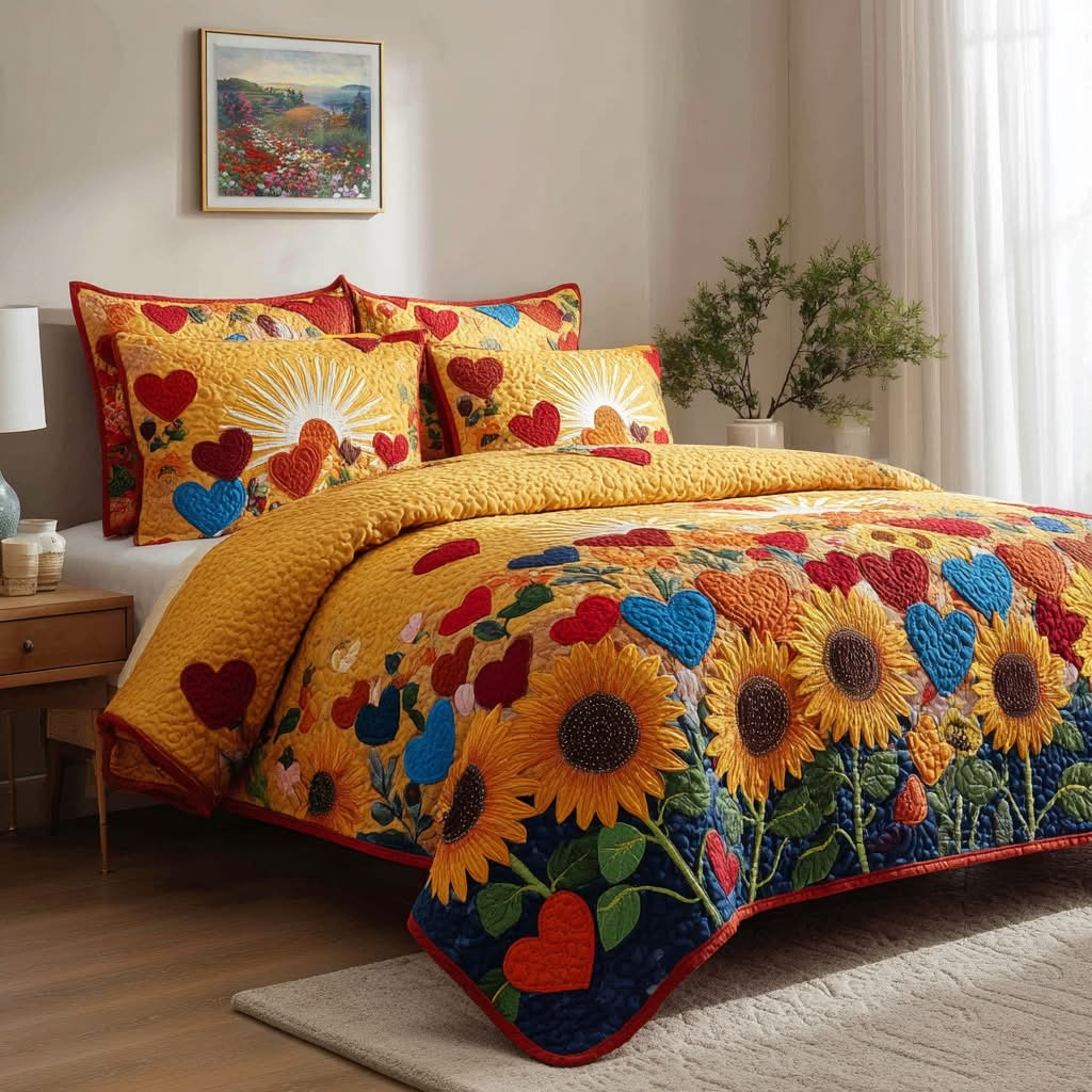 Heartfield Sun Quilted Bedding Set Sunflower Duvet Cover Set Best Gifts For Grandma