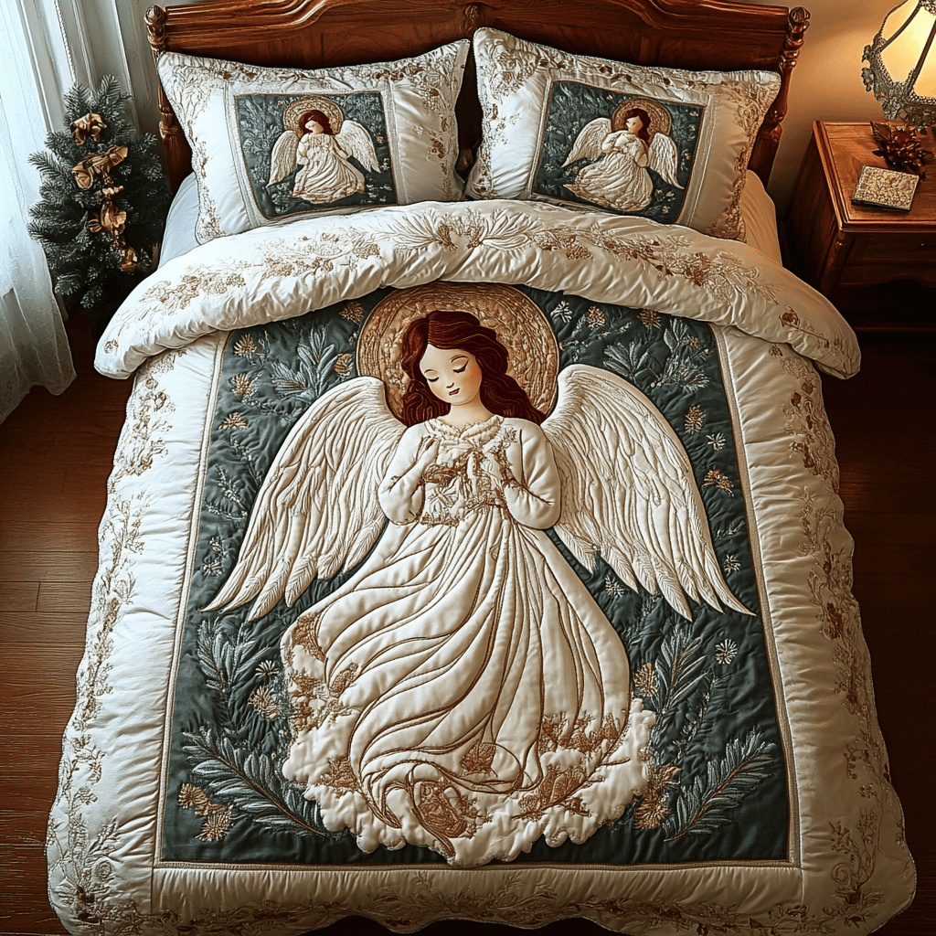 Heavenly Harmony Quilted Bedding Set Holiday Duvet Cover Set Mother In Law Presents Christmas