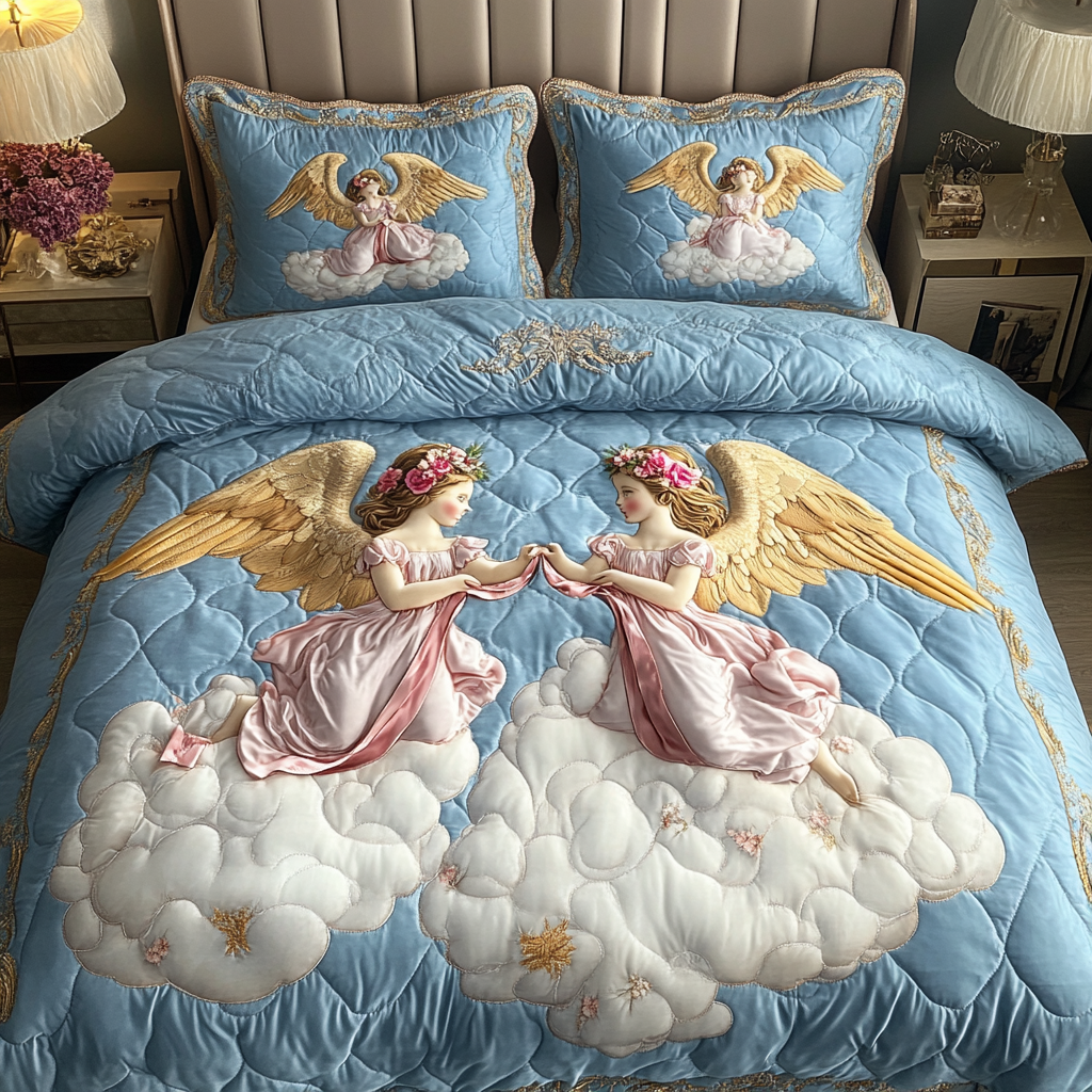 Heavenly Twins Quilted Bedding Set Bedspread Set Cute Mothers Day Gifts